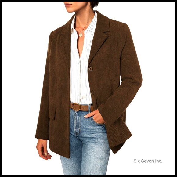 Jackets & Blazers - Corduroy Blazer Classic Notched Lapel Boyfriend Fit Office Work Jacket